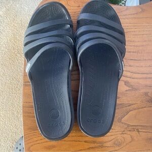 CROCS Women's 9 W Rhonda Wedge Slide Black Slip-On Sandals Used